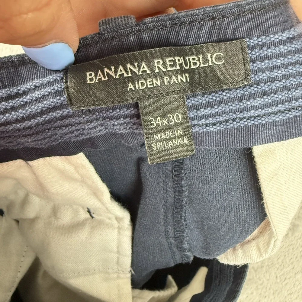 Banana Republic Aiden Pants Mens 34x30 Navy‎ Blue Chino Flat Front Cotton Office